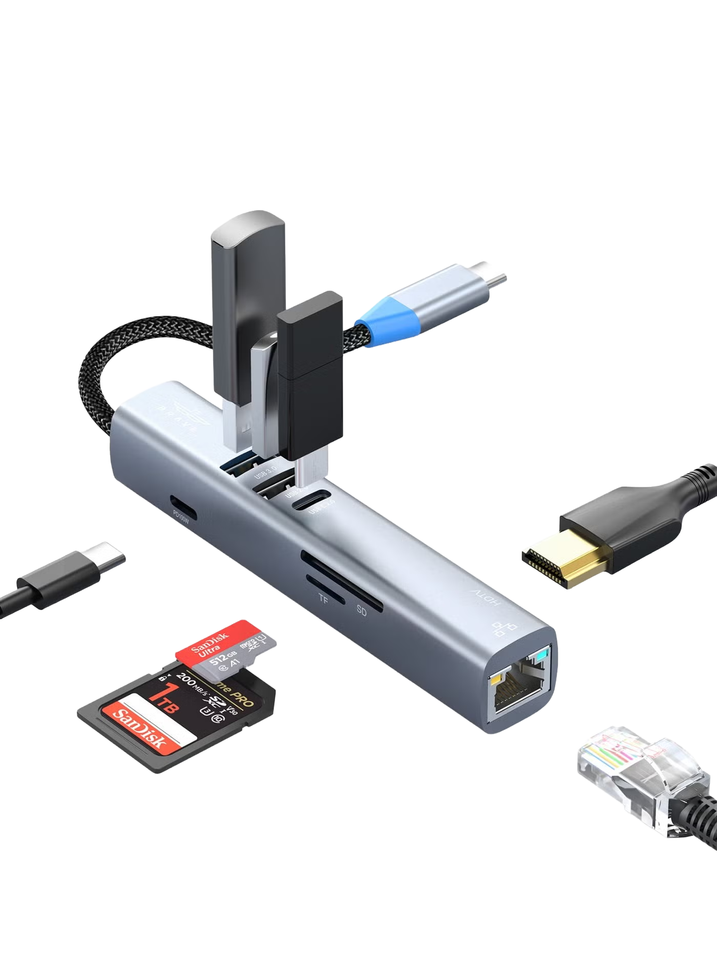 BraveLink BH-08 8-in-1 USB-C Hub