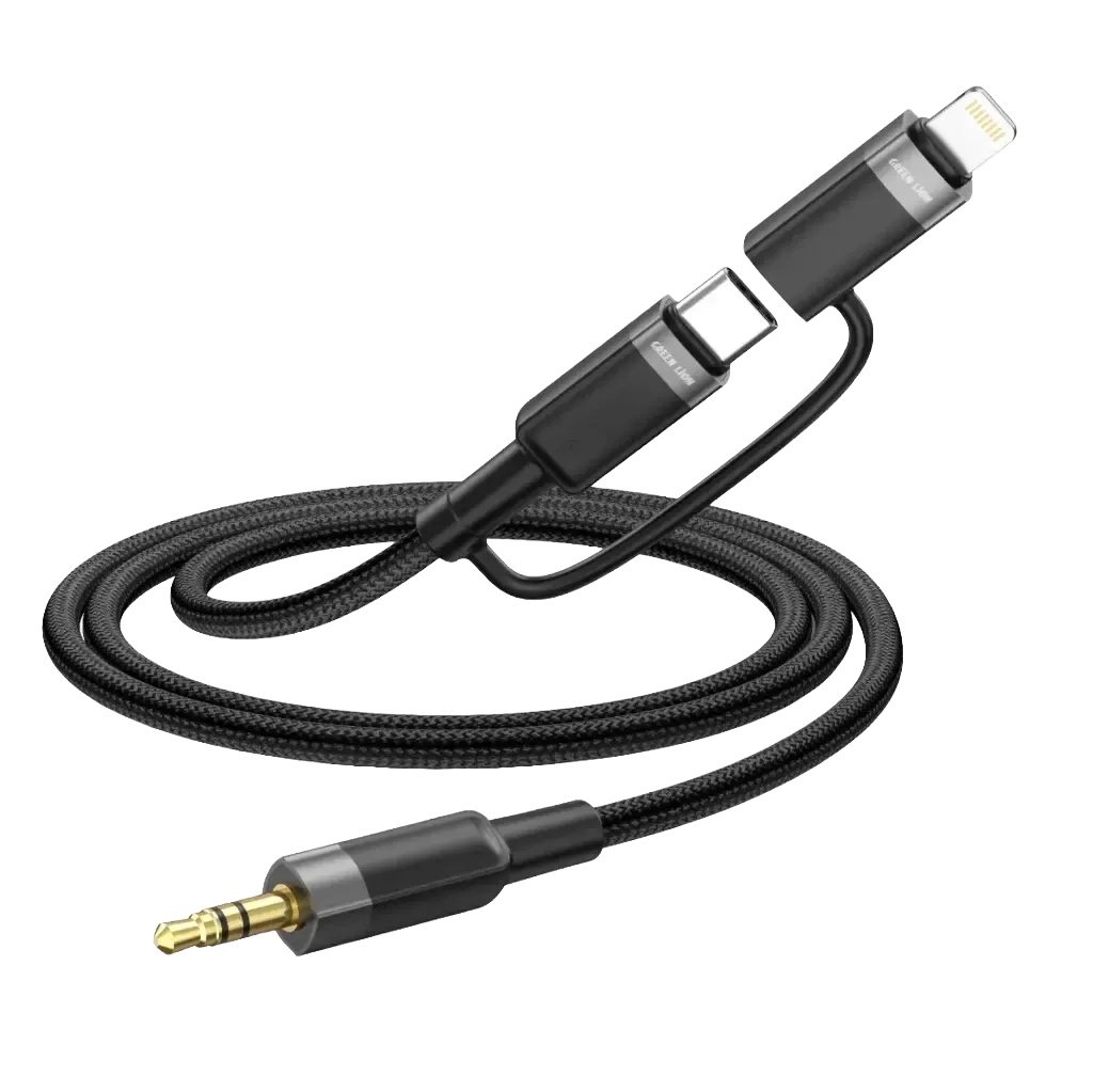 Green Lion 2-in-1 Audio Cable 1m USB-C/Lightning to 3.5mm AUX