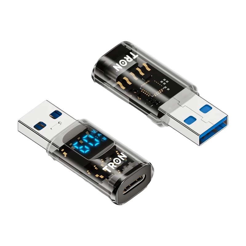 TRON 36W USB-C to USB-A Adapter — 10Gbps Data (LED Display)