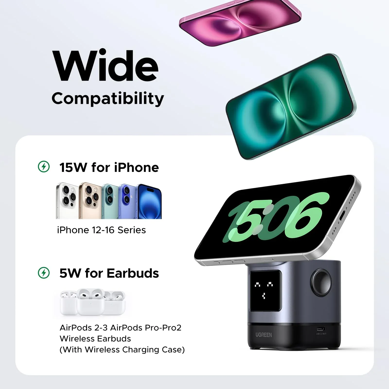 UGREEN UNO 2-in-1 Magnetic Wireless Charger 15W