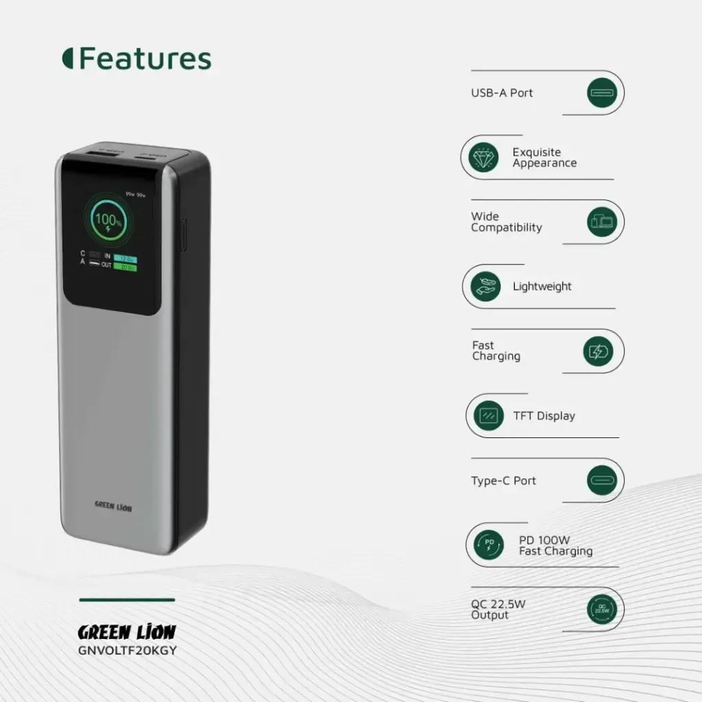 Green Lion Voltura 20000mAh Power Bank PD100W Grey