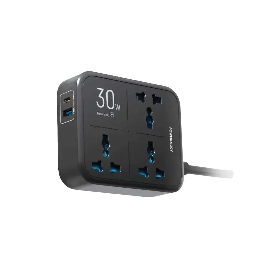 Powerology 3250W 3-Outlet Power Strip with 30W PD Fast Charging