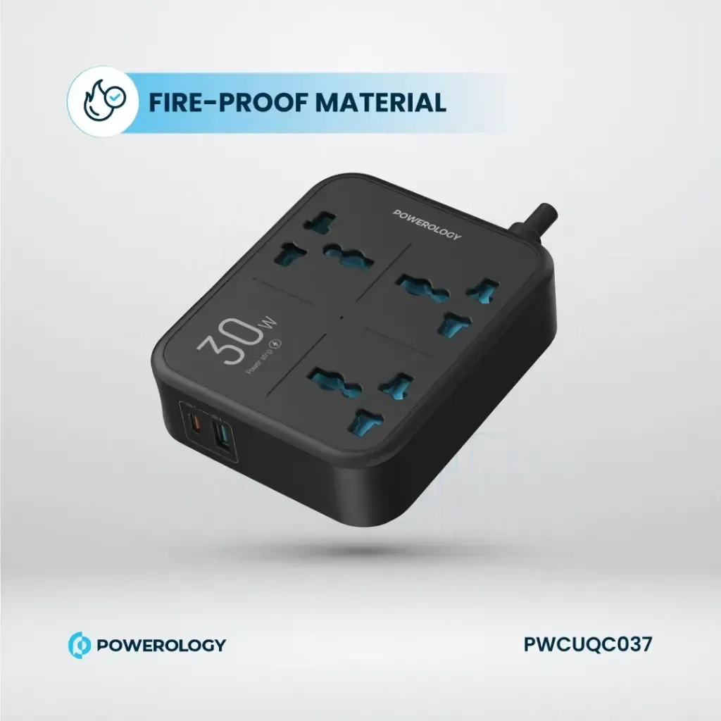 Powerology 3250W 3-Outlet Power Strip with 30W PD Fast Charging
