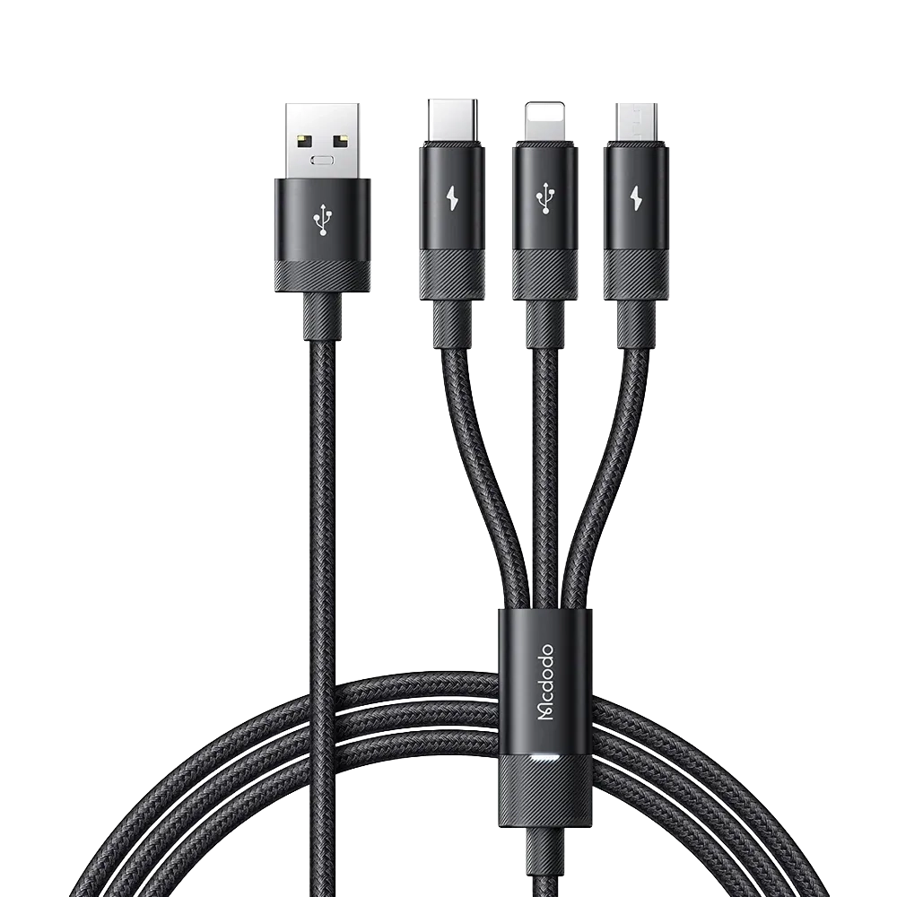 Mcdodo 3 in 1 Nylon Braided Cable with LED 1.2m