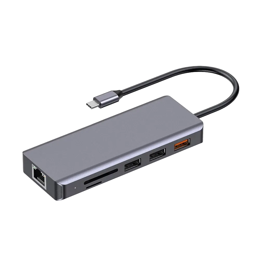 Porodo 9-in-1 USB-C Hub with 100W PD, 4K HDMI, Ethernet, SD Card Reader & Audio Jack