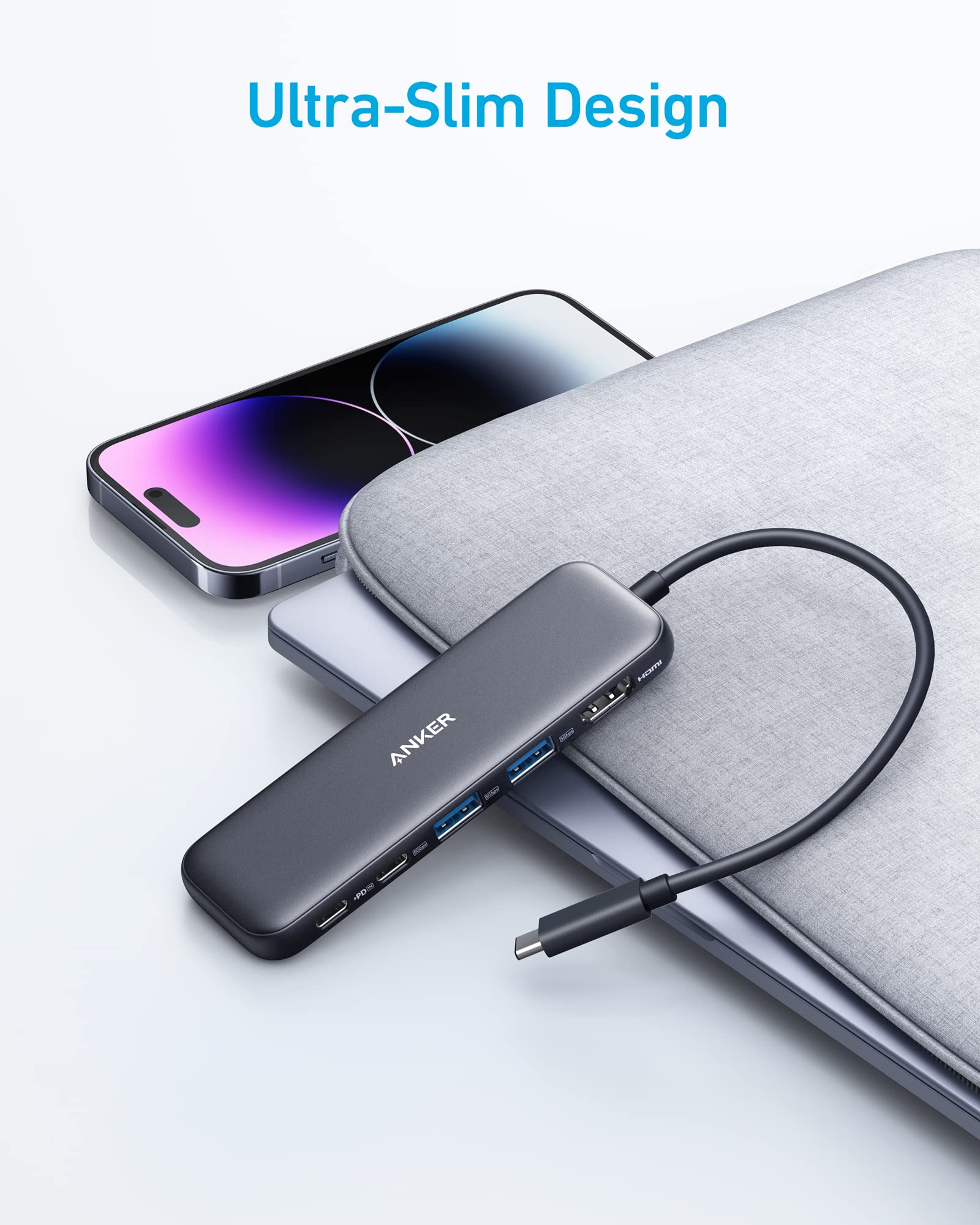Anker 332 USB-C Hub (5-in-1) with 4K HDMI, 85W Power Delivery, and 5Gbps Data Ports