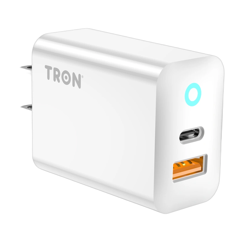 TRON 30W Dual-Port Charger, US Plug — USB-C + USB-A
