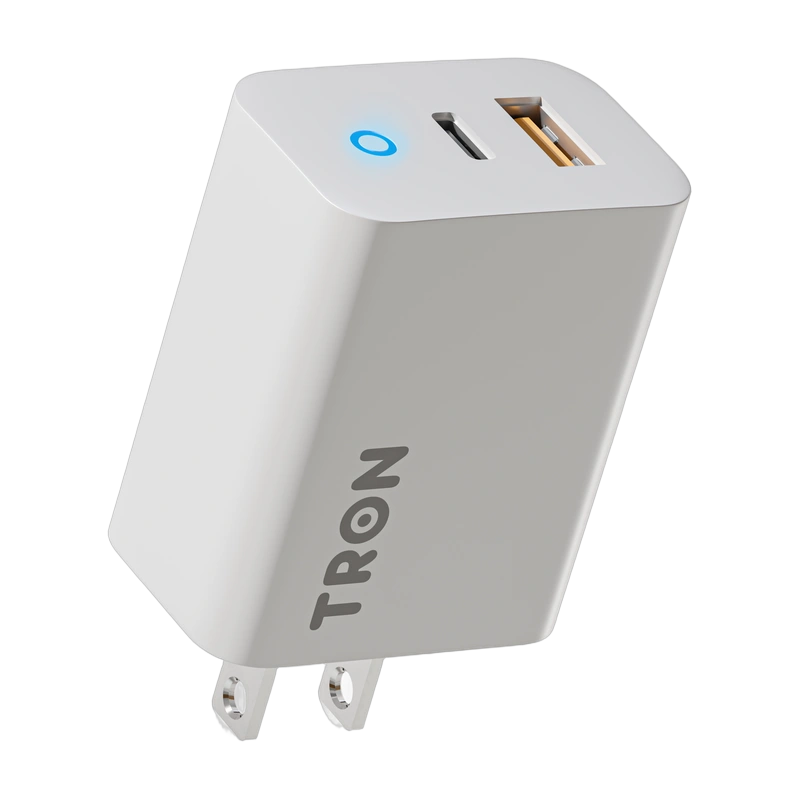 TRON 30W Dual-Port Charger, US Plug — USB-C + USB-A