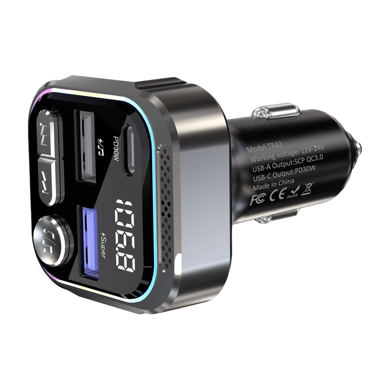 TRON 30W Car Bluetooth FM Transmitter & Charger — Digital Display