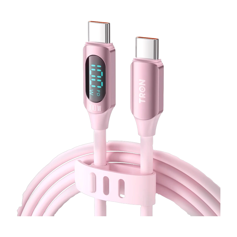 TRON 100W USB-C to USB-C Cable, 5 ft — Digital Display (Braided)