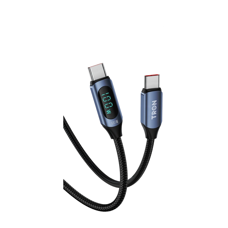 TRON 100W USB-C to USB-C Cable, 5 ft — Digital Display (Braided)