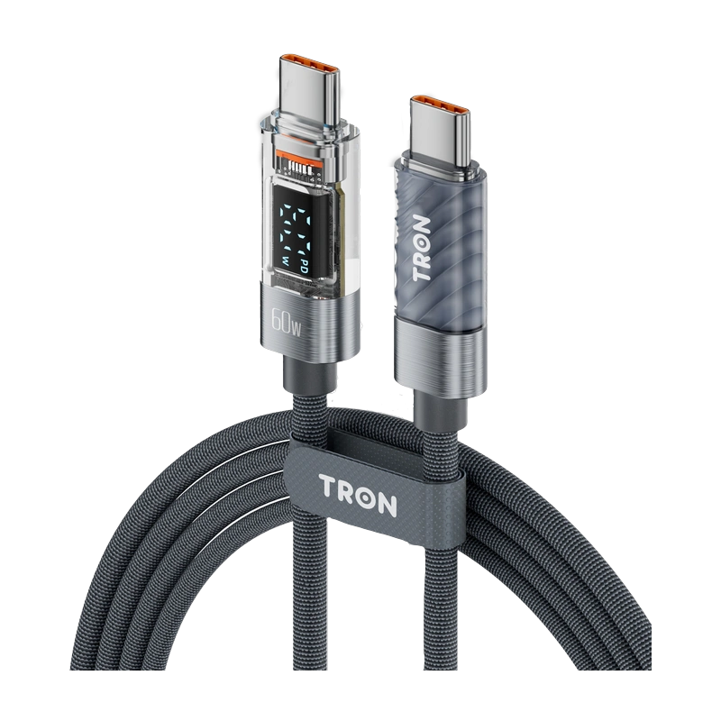 TRON 60W USB-C to USB-C Transparent Cable, 5 ft