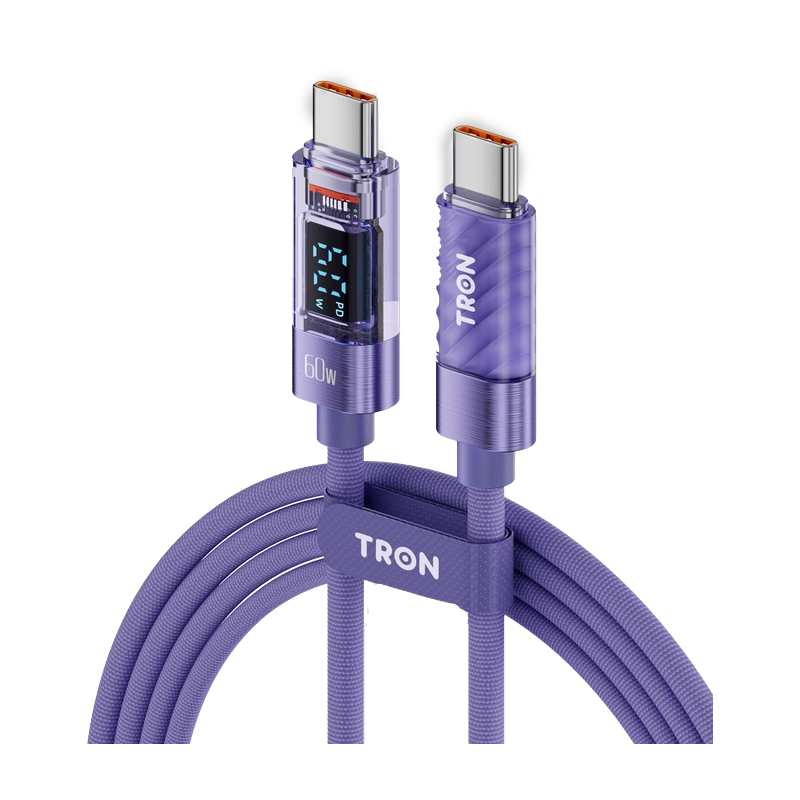 TRON 60W USB-C to USB-C Transparent Cable, 5 ft