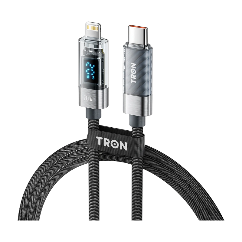 TRON 20W USB-C to Lightning Transparent Cable, 5 ft
