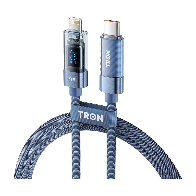 TRON 20W USB-C to Lightning Transparent Cable, 5 ft