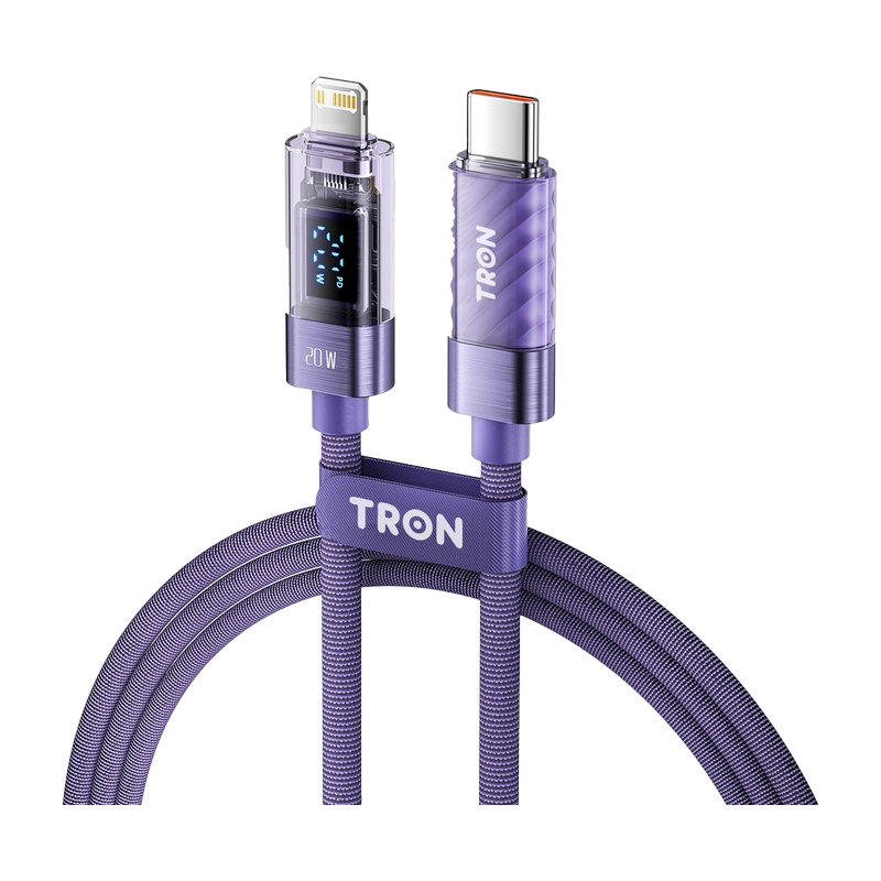 TRON 20W USB-C to Lightning Transparent Cable, 5 ft