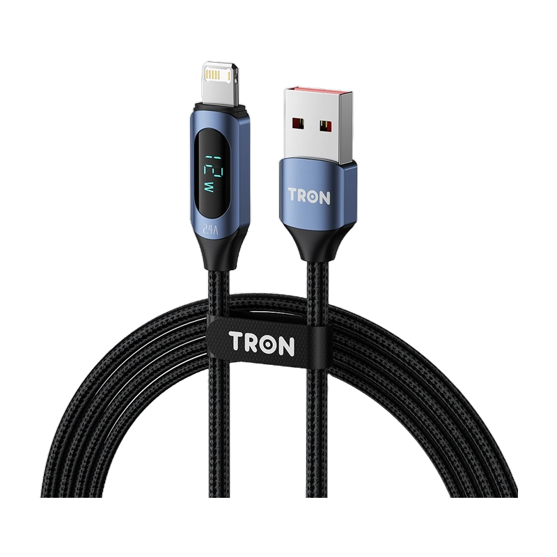 TRON USB-A to Lightning Cable 2.4A, 5 ft — Digital Display