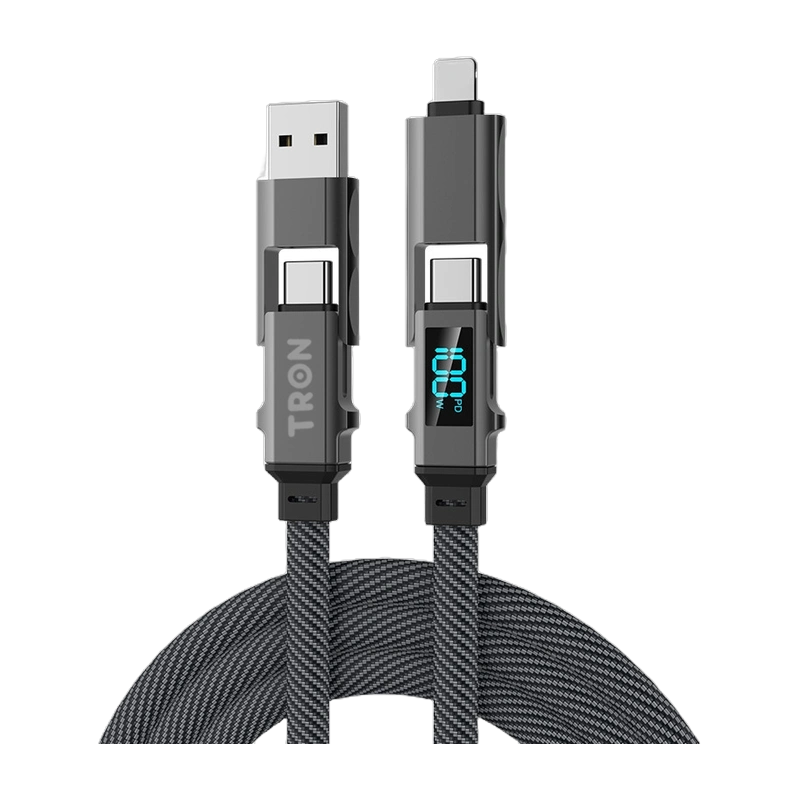 TRON 100W 4-in-1 Charging Cable, 5 ft — Digital Display