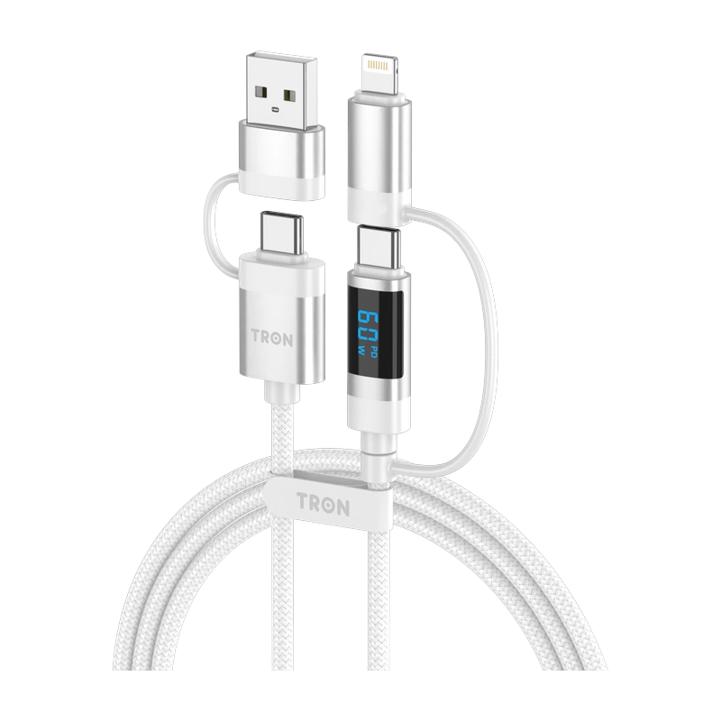 TRON 60W 4-in-1 Charging Cable, 5 ft — Digital Display