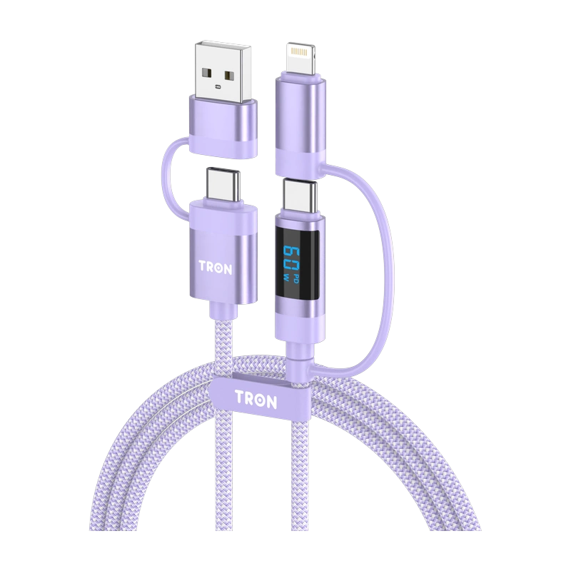 TRON 60W 4-in-1 Charging Cable, 5 ft — Digital Display
