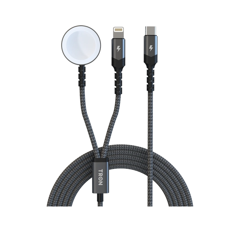 TRON 2-in-1 USB-C to Lightning & Apple Watch Cable, 4 ft — Braided